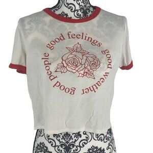 Rags II Riches Cropped Short Sleeve Rose Tee Shirt Good People Size Large